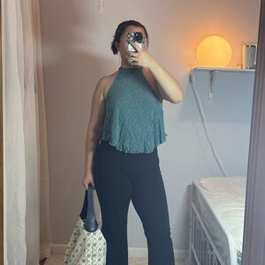 KIMCHI BLUE URBAN OUTFITTERS Teal Blue Lace Halter Swing Top